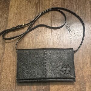 Tory Burch Black Pebbled Leather Crossbody Wallet Bag